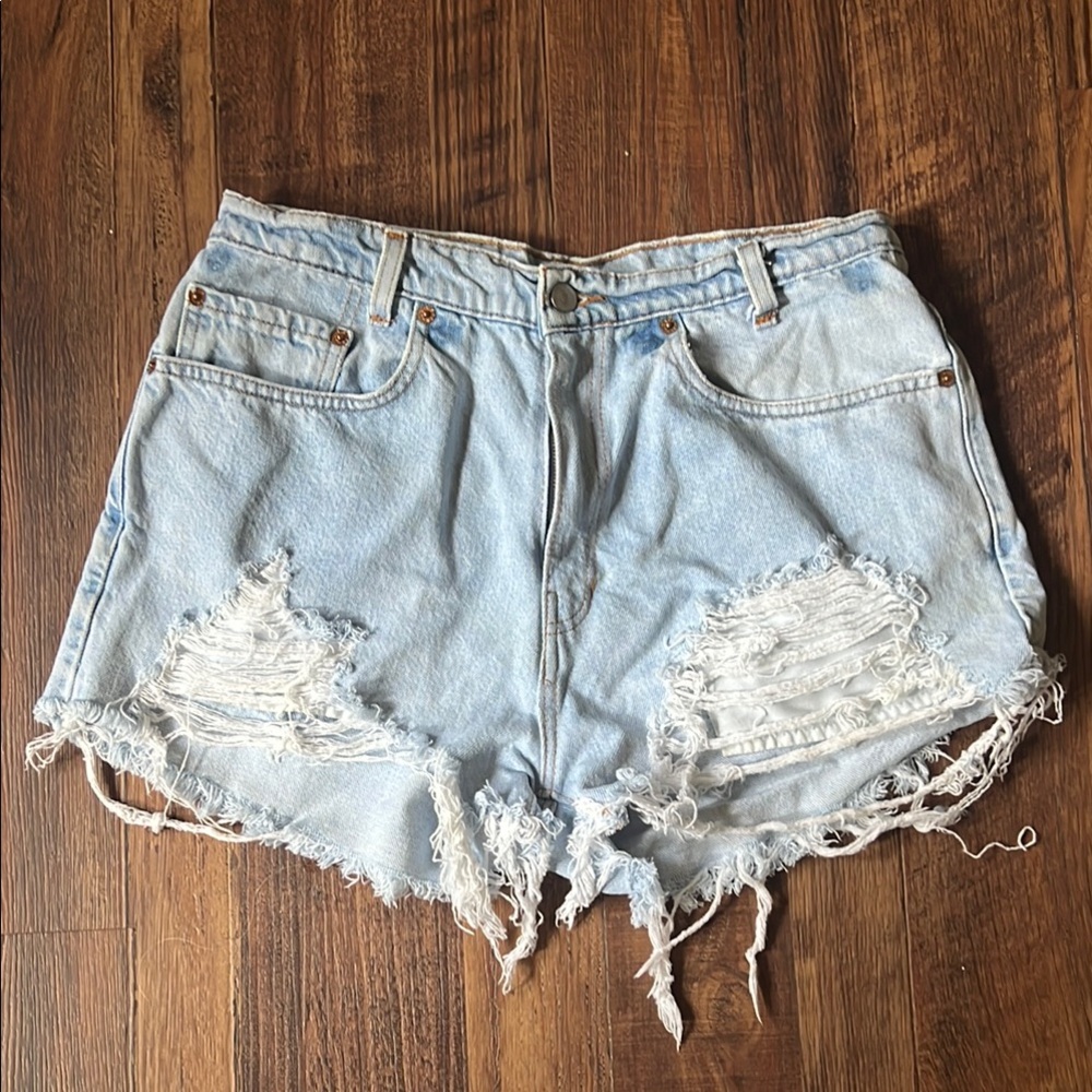Levi's Blue Distressed Jean Shorts High-Waisted